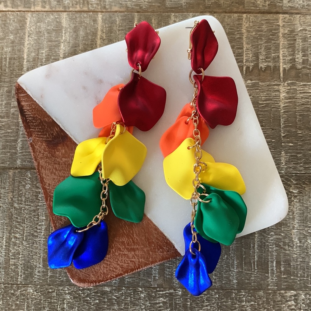 Rainbow Petal Drop Earrings